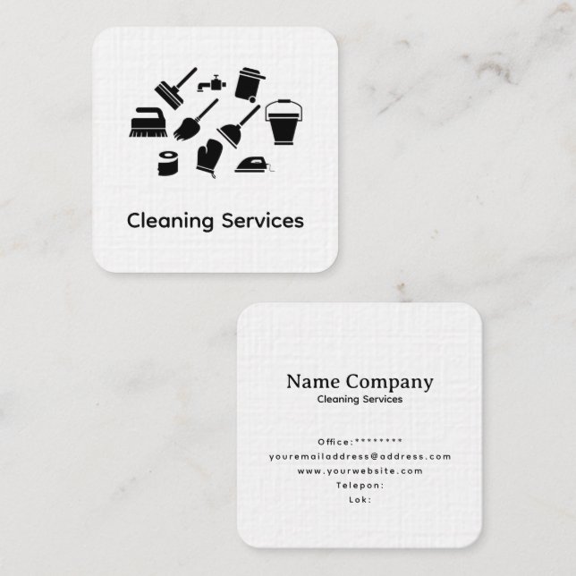 Tarjeta De Visita Cuadrada servicios mínimos de limpieza simbolik blanco negr (Anverso / Reverso)