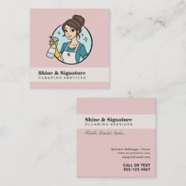 Tarjeta De Visita Cuadrada Servicios Modernos de Limpieza de Doncella Rosa