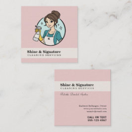 Tarjeta De Visita Cuadrada Servicios Modernos de Limpieza de Doncella Rosa