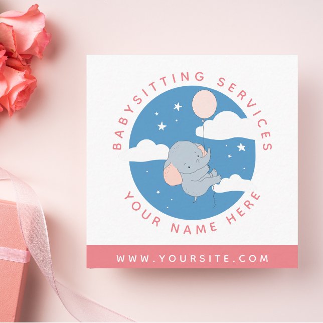 Tarjeta De Visita Cuadrada Servicios profesionales de niñera elefante lindo (Subido por el creador)