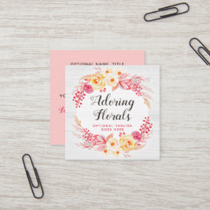 Tarjeta De Visita Cuadrada Shabby Chic Rosas y Rustic Wood Rubor Floral rosa