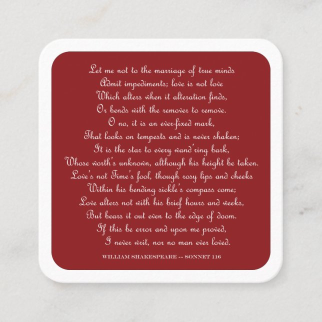 Tarjeta De Visita Cuadrada Shakespeare's Sonnet 116 Square Magnet (Anverso)