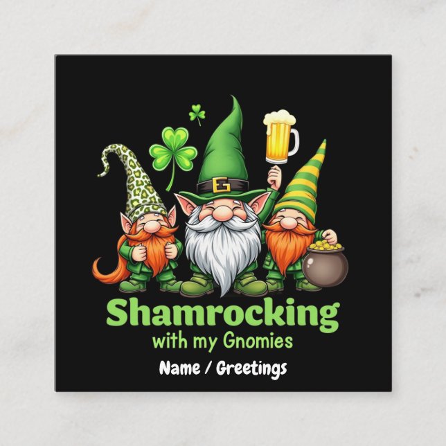 Tarjeta De Visita Cuadrada Shamrocking with My Gnomies Funny St. Patrick's  (Anverso)