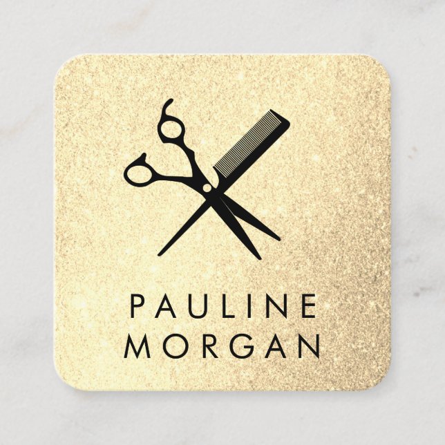 Tarjeta De Visita Cuadrada Shear y Comb Elegant Purpurina (Anverso)