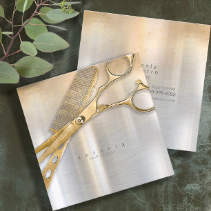 Tarjeta De Visita Cuadrada Sheen y Shears Hair Stylist Gold/Silver Sq ID814