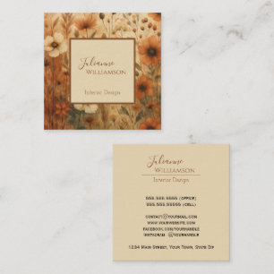 Tarjeta De Visita Cuadrada Siena Quemada Elegante Floral Acuarela Boho Chic