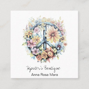 Tarjeta De Visita Cuadrada *~* Signo de paz AP57 Flores retro boho QR