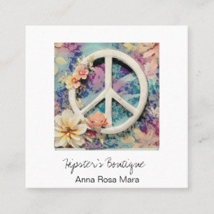 Tarjeta De Visita Cuadrada *~* Signo de paz blanca Flores Grunge Boho AP57 QR