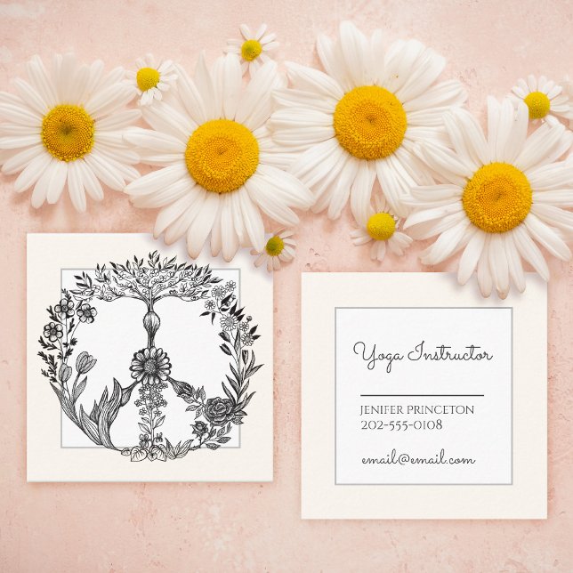 Tarjeta De Visita Cuadrada Signo de paz Boho elegante Girly Cute floral Bonit (Subido por el creador)