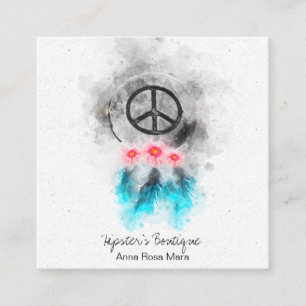 Tarjeta De Visita Cuadrada *~* Signo de paz que contiene flores GrungeTribal 