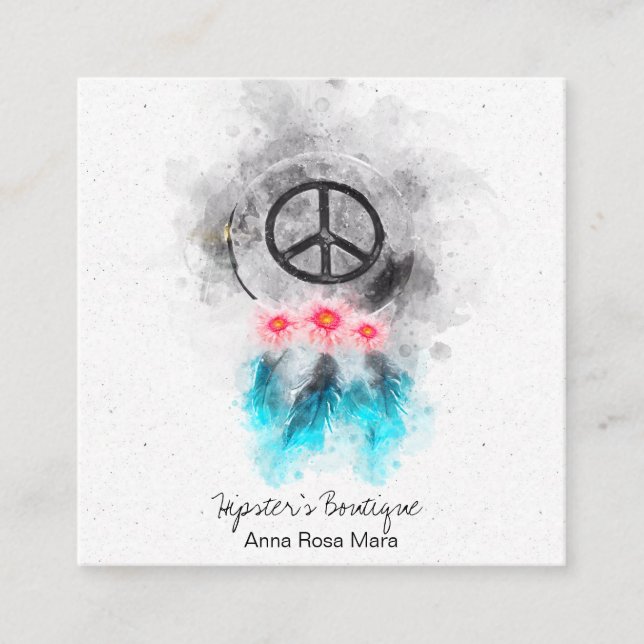 Tarjeta De Visita Cuadrada *~* Signo de paz que contiene flores GrungeTribal  (Anverso)