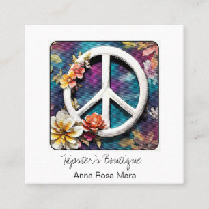 Tarjeta De Visita Cuadrada *~* Signos de paz blanca Flores Grunge Boho QR AP5
