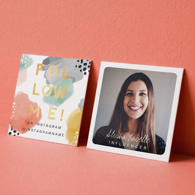 Tarjeta De Visita Cuadrada Sígueme, acuarela moderna mínima y abstracta (Follow Me, Modern Minimal & Abstract Watercolor Square Business Card)