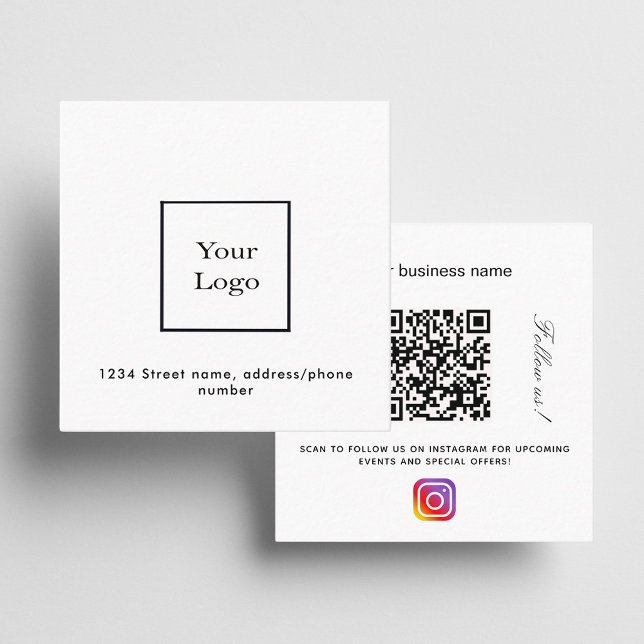 Tarjeta De Visita Cuadrada Síguenos el logotipo blanco qr código en Instagram (Subido por el creador)