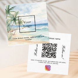 Tarjeta De Visita Cuadrada Síguenos el logotipo de la playa código qr instagr