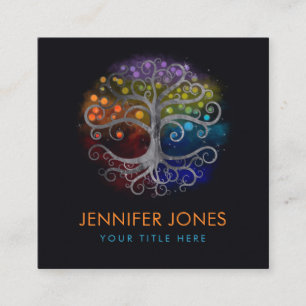 Tarjeta De Visita Cuadrada Silencio plateado árbol de la vida