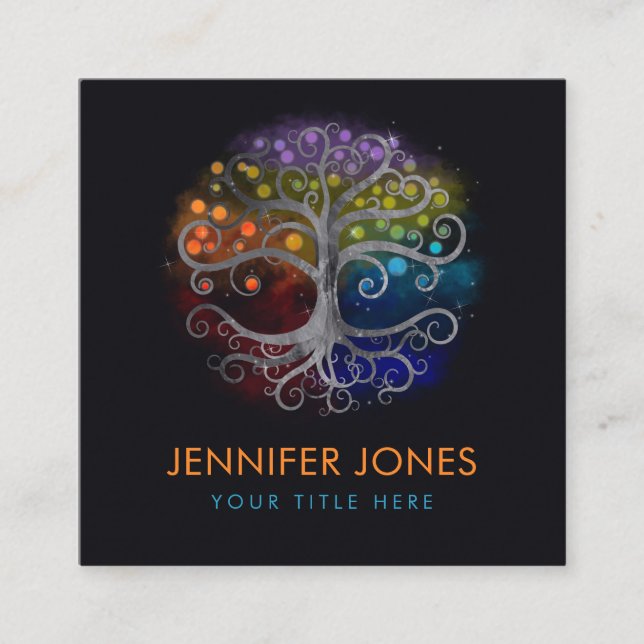 Tarjeta De Visita Cuadrada Silencio plateado árbol de la vida (Anverso)