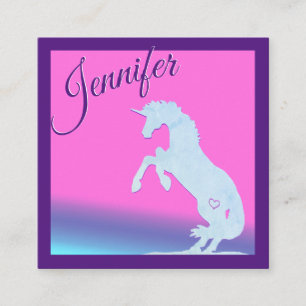 Tarjeta De Visita Cuadrada Silhouette Blue Unicorn (arco iris)