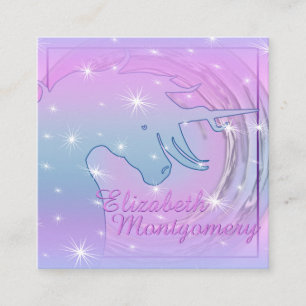 Tarjeta De Visita Cuadrada Silhouette de Unicornio flotante (luna rosa girato
