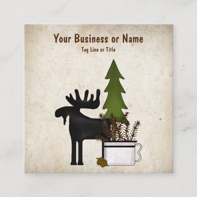 Tarjeta De Visita Cuadrada Silhouette Rustic Country Moose (Anverso)