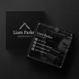 Tarjeta De Visita Cuadrada Silla de Barbería Negra Foto Salón Vintage