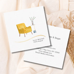 Tarjeta De Visita Cuadrada Silla moderna de acuarela, diseño de interiores de