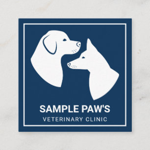 Tarjeta De Visita Cuadrada Siluetas de Perros Blancos Sobre Azul - Clínica Ve