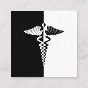 Tarjeta De Visita Cuadrada Símbolo Caduceo blanco y negro