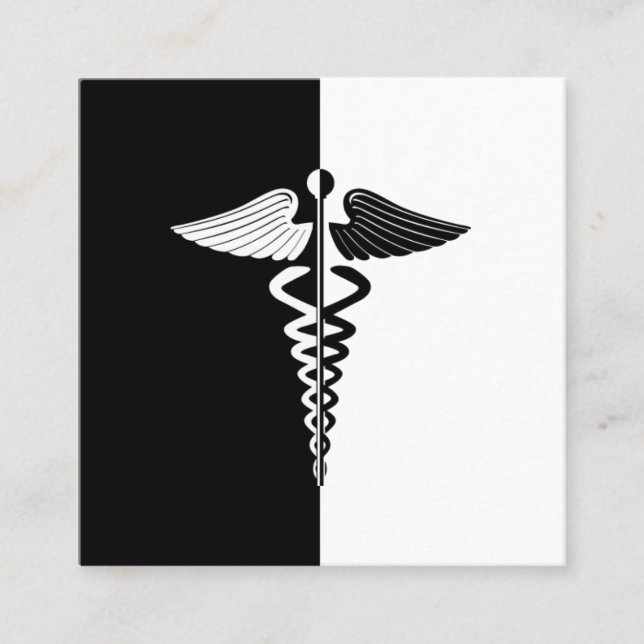 Tarjeta De Visita Cuadrada Símbolo Caduceo blanco y negro (Anverso)