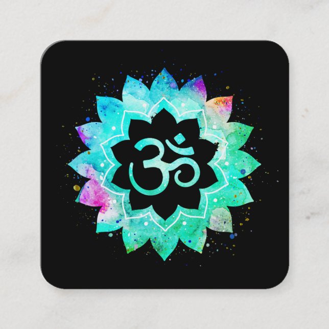 Tarjeta De Visita Cuadrada *~* Símbolo de aluminio manala yoga sano Lotus flo (Anverso)