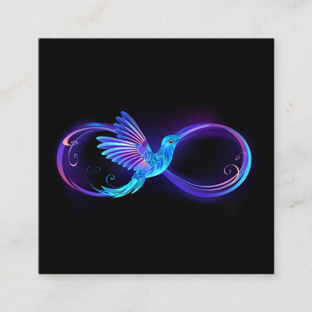 Tarjeta De Visita Cuadrada Símbolo de infinito neón con colibrí brillante (Anverso)