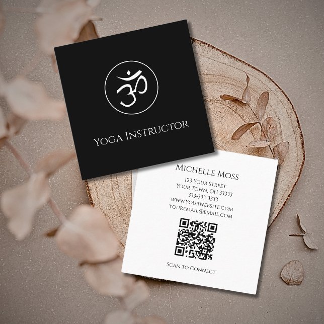 Tarjeta De Visita Cuadrada Símbolo de Om simple del instructor de yoga blanco (Subido por el creador)