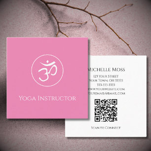 Tarjeta De Visita Cuadrada Símbolo de yoga Om logotipo rosa simple