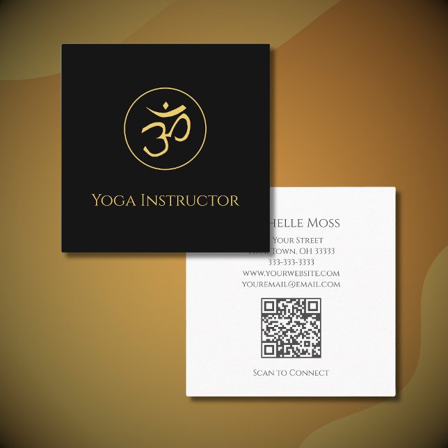 Tarjeta De Visita Cuadrada Símbolo moderno Om Yoga Wellness Oro Negro (Subido por el creador)