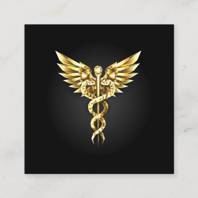 Tarjeta De Visita Cuadrada Símbolo poligonal de oro Caduceus (Anverso)