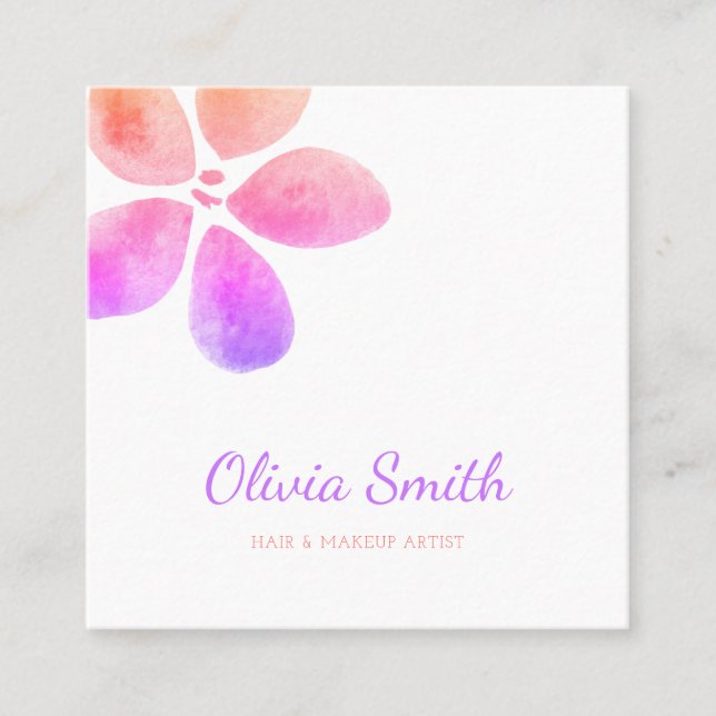 Tarjeta De Visita Cuadrada Simple acuarela Floral Beauty Girly (Anverso)