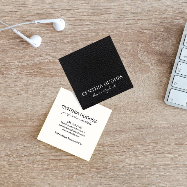 Tarjeta De Visita Cuadrada Simple Black Leather (Subido por el creador)