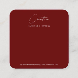 Tarjeta De Visita Cuadrada Simple Burgundy Handwritten Script Jewelry Display