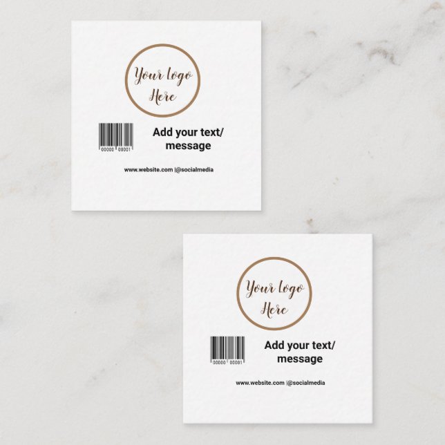 Tarjeta De Visita Cuadrada simple custom barcode add your text website QR  Sq (Anverso / Reverso)
