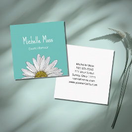 Tarjeta De Visita Cuadrada Simple Daisy Botanic Event Planner Verde azulado V