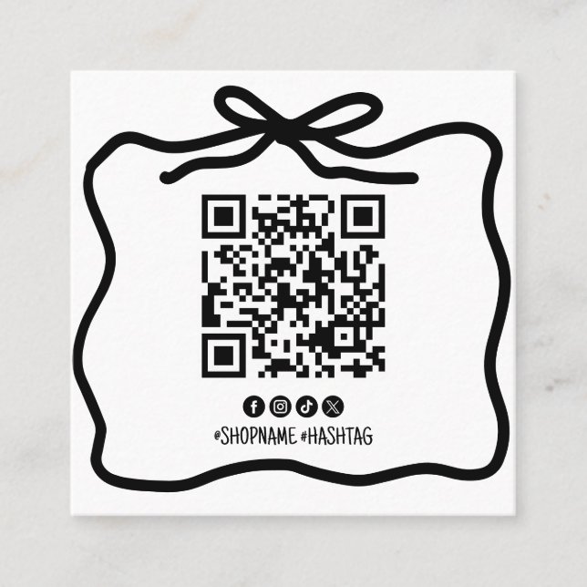 Tarjeta De Visita Cuadrada Simple Doodle Bow Ribbon Social Media QR Code (Anverso)
