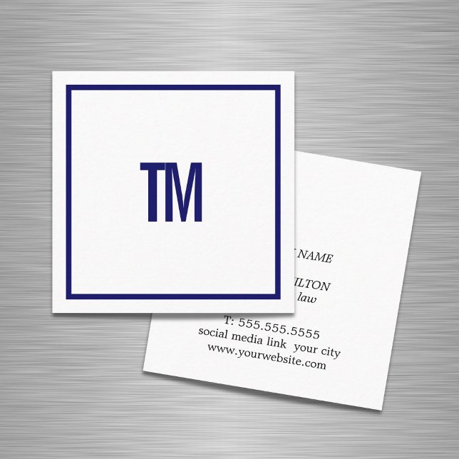 Tarjeta De Visita Cuadrada Simple Elegant Blue White Monogram Attorney (Subido por el creador)