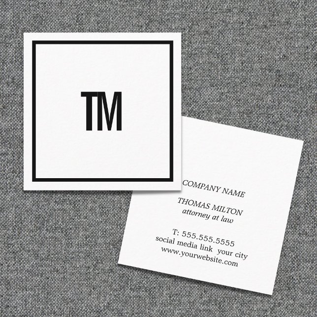 Tarjeta De Visita Cuadrada Simple Elegant White Black Monogram Attorney (Subido por el creador)
