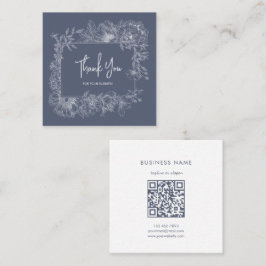 Tarjeta De Visita Cuadrada Simple Floral Line Muted Blue QR Code Thank You