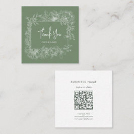 Tarjeta De Visita Cuadrada Simple Floral Natural Leaf Green QR Code Gracias