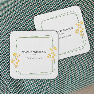 Tarjeta De Visita Cuadrada Simple Florista Elegante Borde Floral Botánico