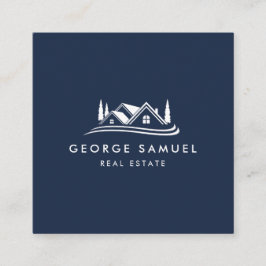 Tarjeta De Visita Cuadrada Simple Home Logo Navy Blue Realtor, Real Estate