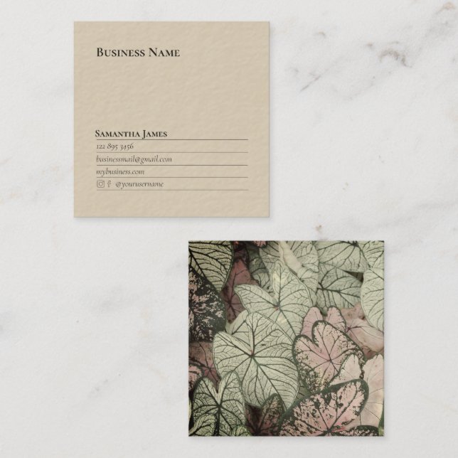 Tarjeta De Visita Cuadrada Simple Leafs Background Profesional (Anverso / Reverso)