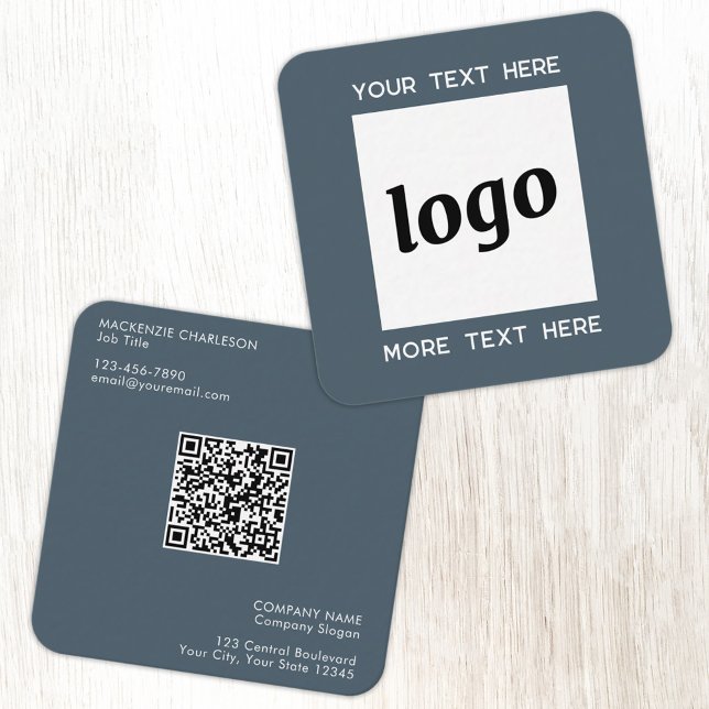 Tarjeta De Visita Cuadrada Simple Logo and Text QR Code Charcoal Gray (Simple logo with QR code custom text business branding promotional charcoal gray business card)