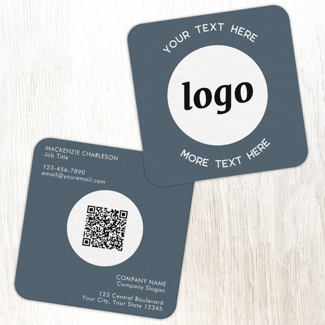 Tarjeta De Visita Cuadrada Simple Logo and Text QR Code Charcoal Gray (Simple logo with QR code custom text business branding promotional charcoal gray business card)